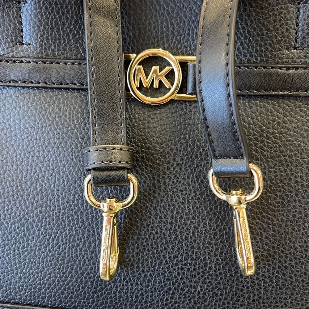Michael Kors Mercer Large Top-Zip Belted Satchel Crossbody Center Zip Black  NWT